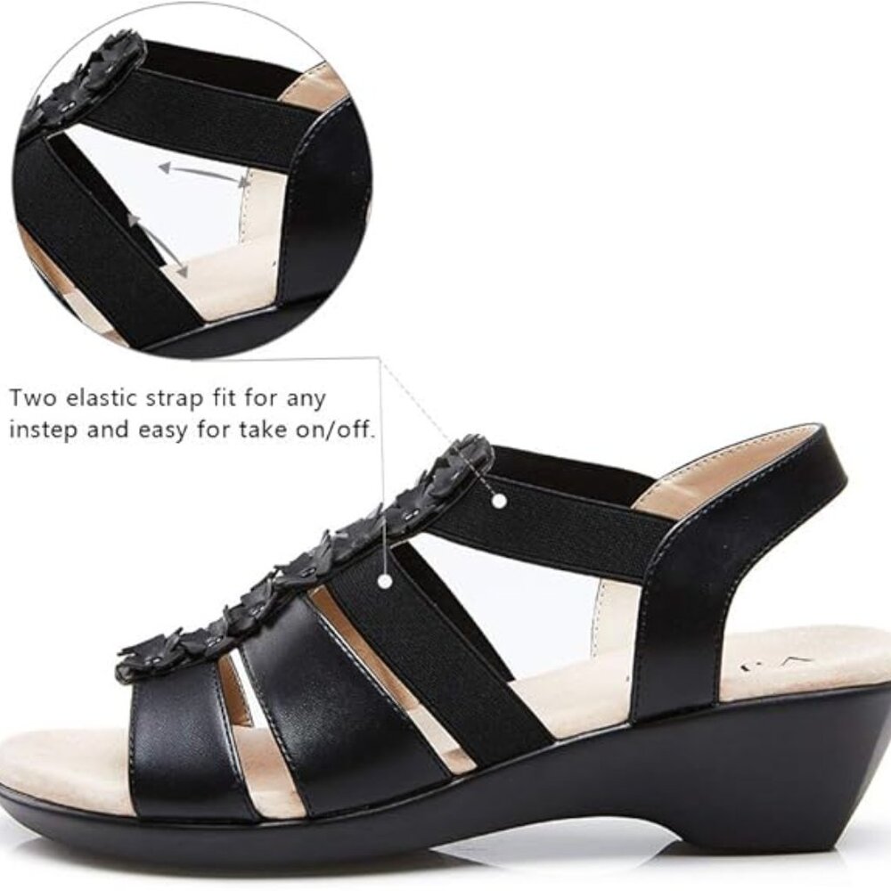VJH confort Women's Wedge Sandals Flower Elastic Platform Comfort Slingback NEW